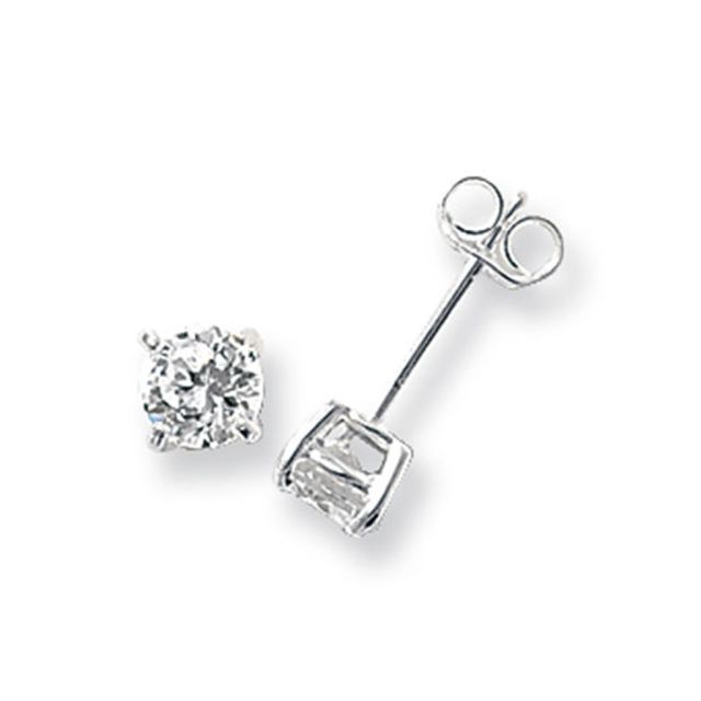 Buy Sterling Silver 5MM Cubic Zirconia Round Stud Earrings by World of Jewellery