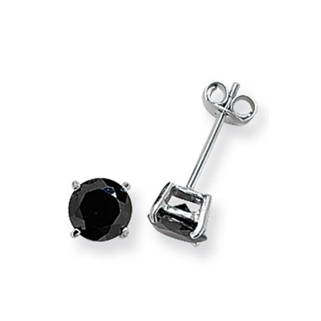 Buy Sterling Silver 6MM Black Cubic Zirconia Round Stud Earrings by World of Jewellery