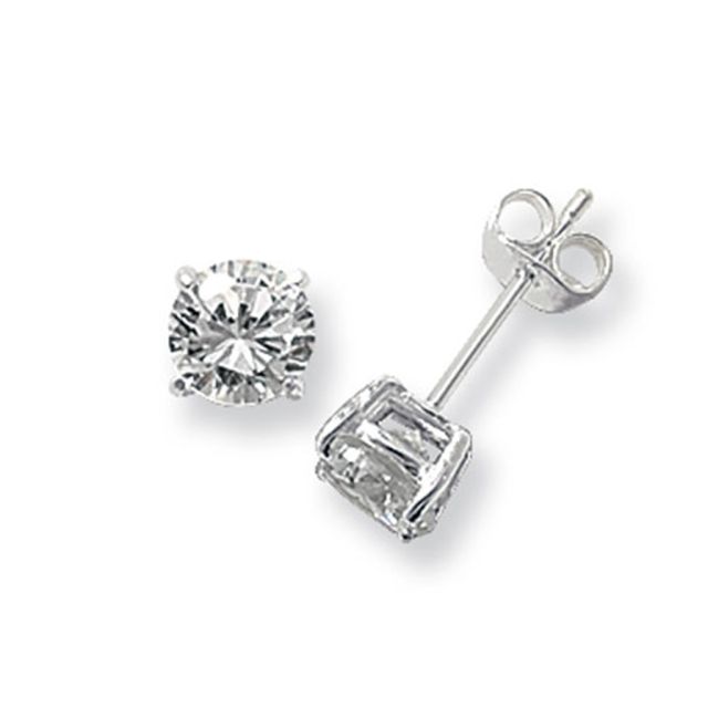 Buy Sterling Silver 6MM Cubic Zirconia Round Stud Earrings by World of Jewellery