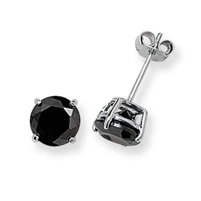 Buy Sterling Silver 7MM Black Cubic Zirconia Round Stud Earrings by World of Jewellery