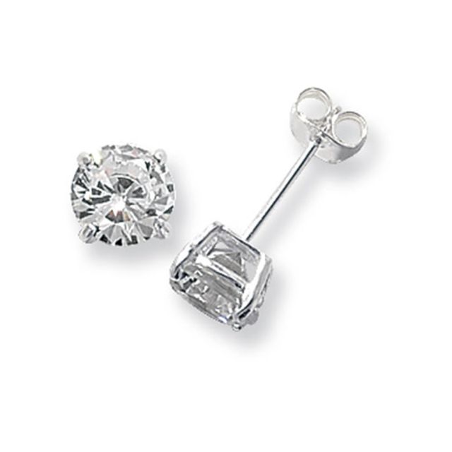 Buy Sterling Silver 7MM Cubic Zirconia Round Stud Earrings by World of Jewellery