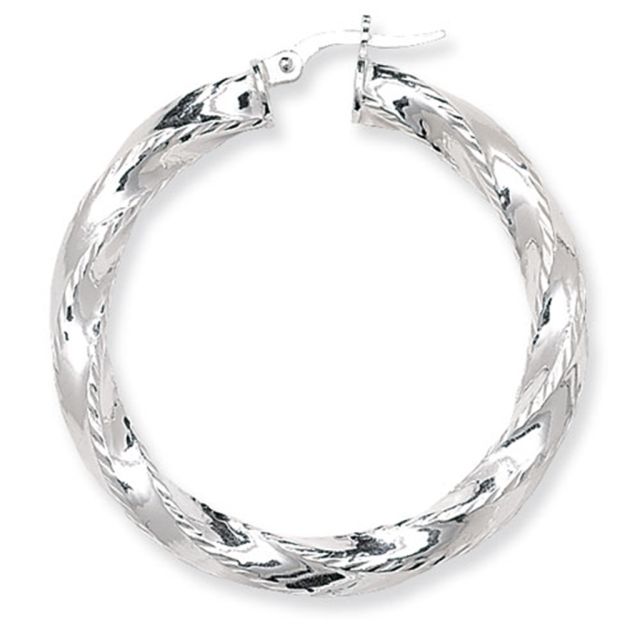 Buy Sterling Silver Diamond Cut Twisted 40MM Hoop Earrings by World of Jewellery