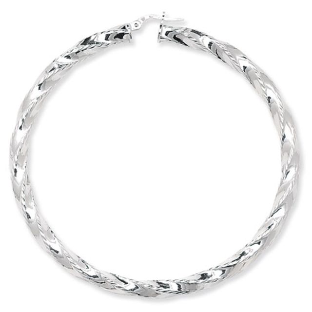 Buy Sterling Silver Diamond Cut Twisted 72MM Hoop Earrings by World of Jewellery