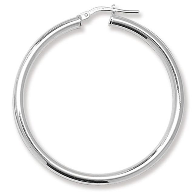 Buy Sterling Silver 3MM Thick 42MM Hoop Earrings by World of Jewellery
