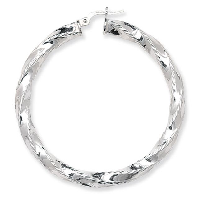 Buy Sterling Silver Diamond Cut Twisted 50MM Hoop Earrings by World of Jewellery