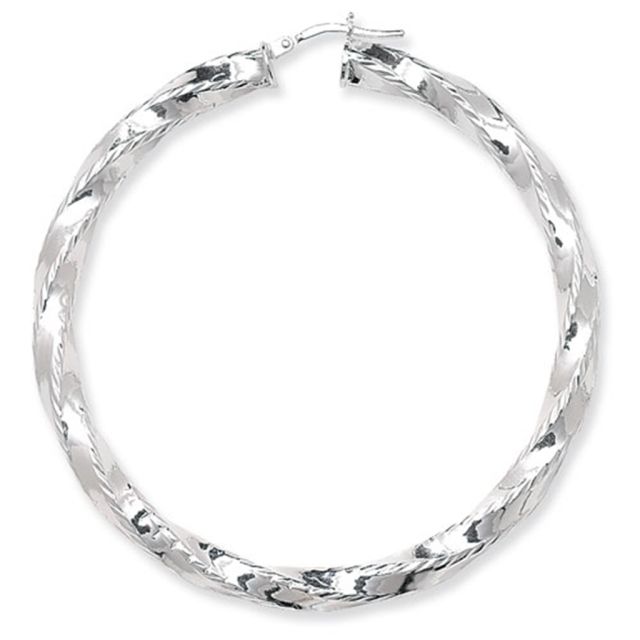 Buy Sterling Silver Diamond Cut Twisted 62MM Hoop Earrings by World of Jewellery