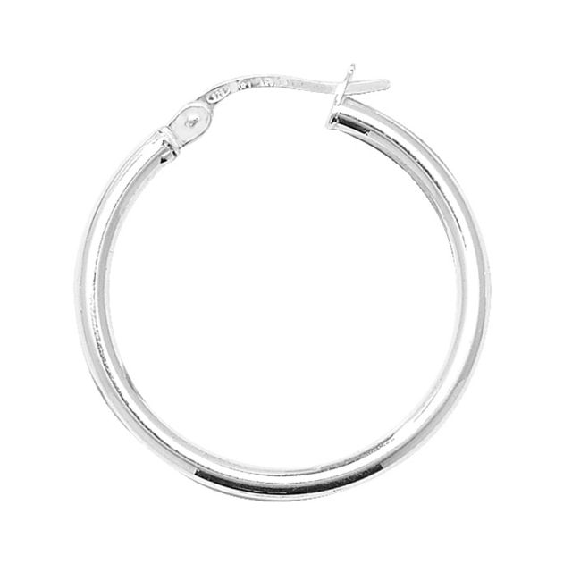 Buy Sterling Silver 2MM Thick 25MM Hoop Earrings by World of Jewellery