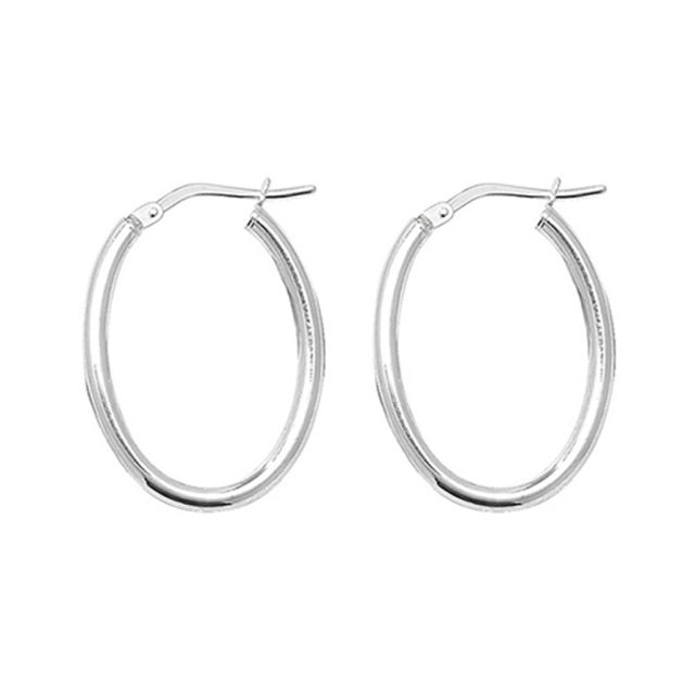Buy Sterling Silver 2MM Thick Oval Hoop Earrings by World of Jewellery