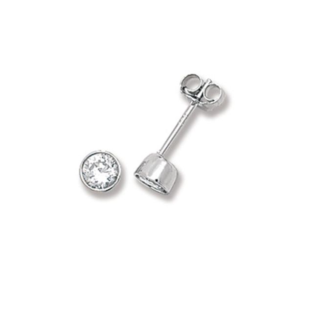 Buy Sterling Silver 4MM Cubic Zirconia Round Rub Over Stud Earrings by World of Jewellery