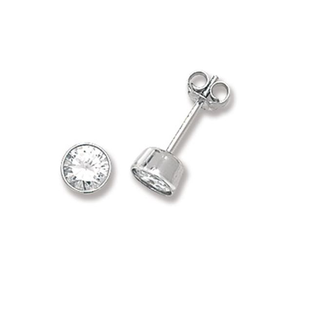 Buy Sterling Silver 5MM Cubic Zirconia Round Rub Over Stud Earrings by World of Jewellery