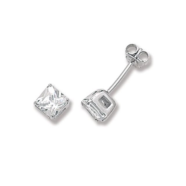 Buy Sterling Silver 5MM Cubic Zirconia Square Stud Earrings by World of Jewellery