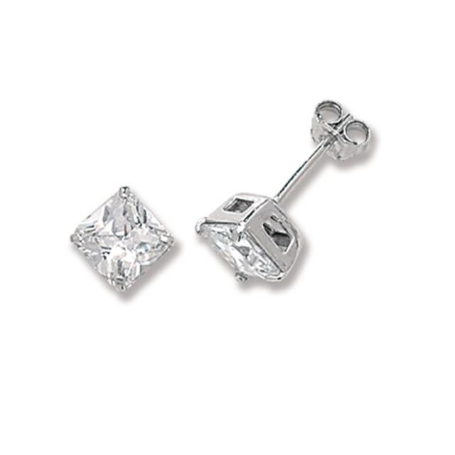 Buy Sterling Silver 6MM Cubic Zirconia Square Stud Earrings by World of Jewellery