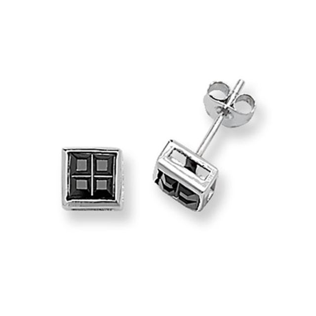Buy Sterling Silver 6MM Black Cubic Zirconia Square Stud Earrings by World of Jewellery