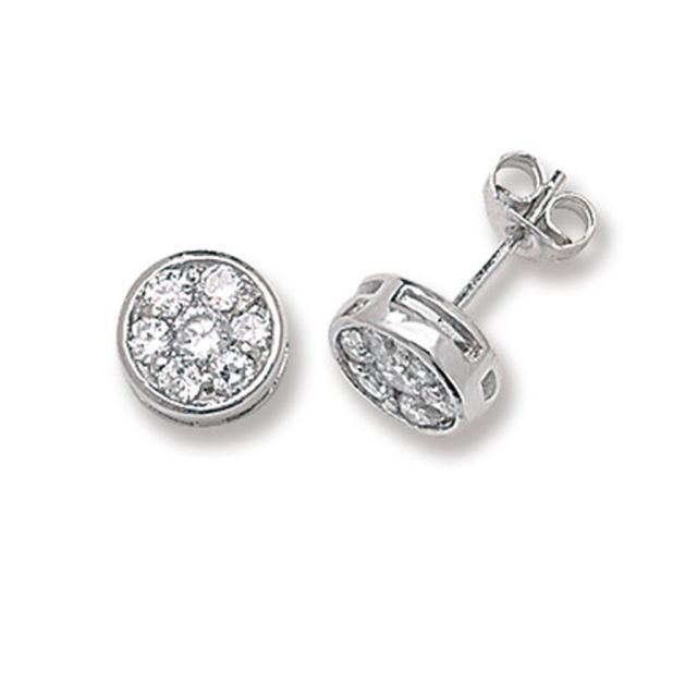 Buy Sterling Silver 9MM Cubic Zirconia Round Stud Earrings by World of Jewellery