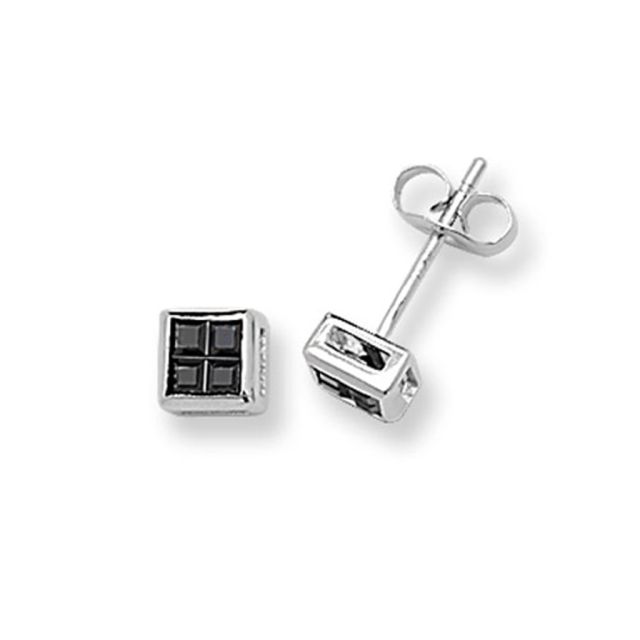 Buy Sterling Silver 5MM Black Cubic Zirconia Square Stud Earrings by World of Jewellery