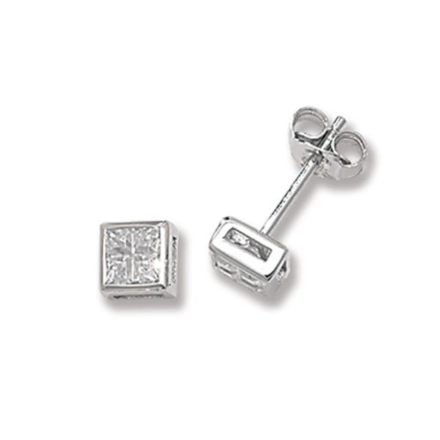 Buy Sterling Silver 5MM Cubic Zirconia Square Stud Earrings by World of Jewellery
