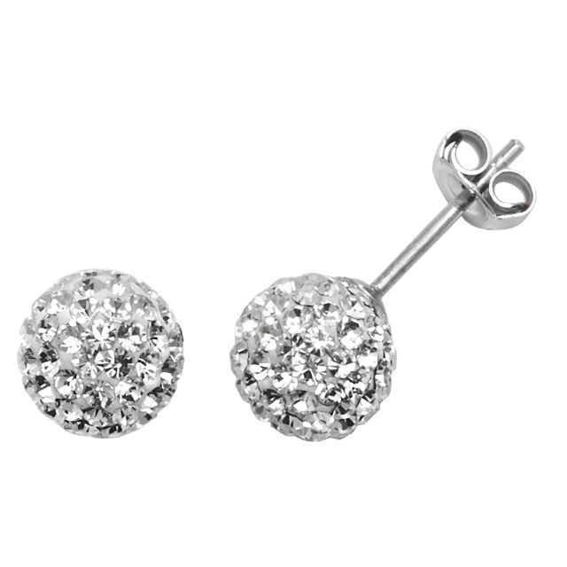 Buy Sterling Silver 8MM Clear Crystal Stud Earrings by World of Jewellery