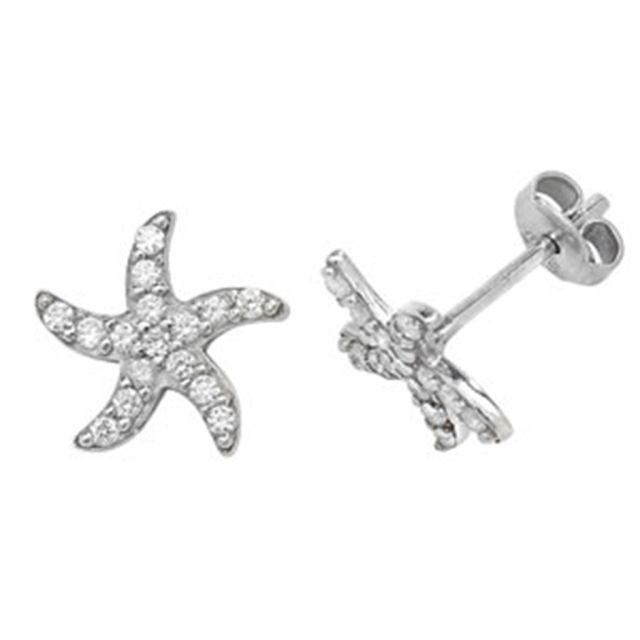 Buy Sterling Silver Starfish Cubic Zirconia Stud Earrings by World of Jewellery