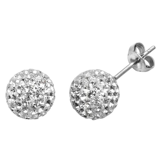 Buy Sterling Silver 8MM Clear Crystal Stud Earrings by World of Jewellery