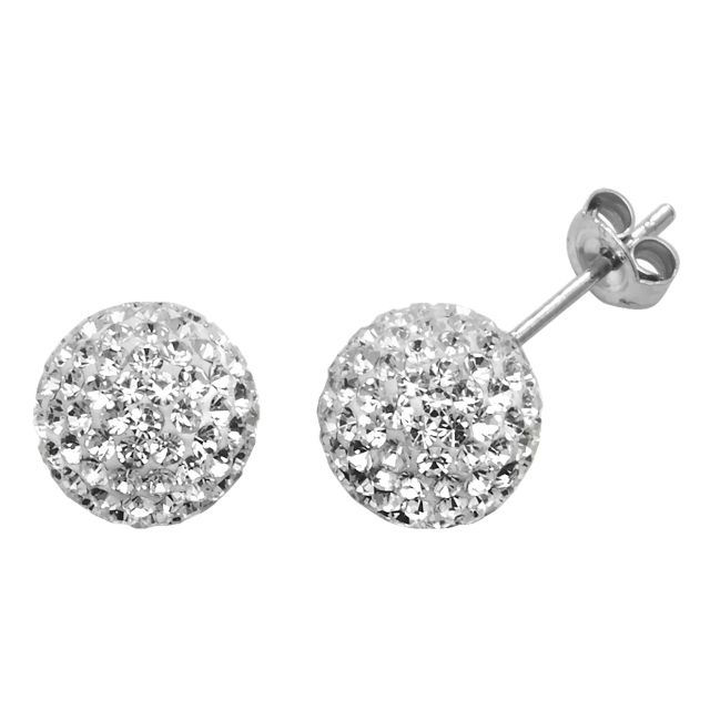 Buy Sterling Silver 10MM Clear Crystal Stud Earrings by World of Jewellery