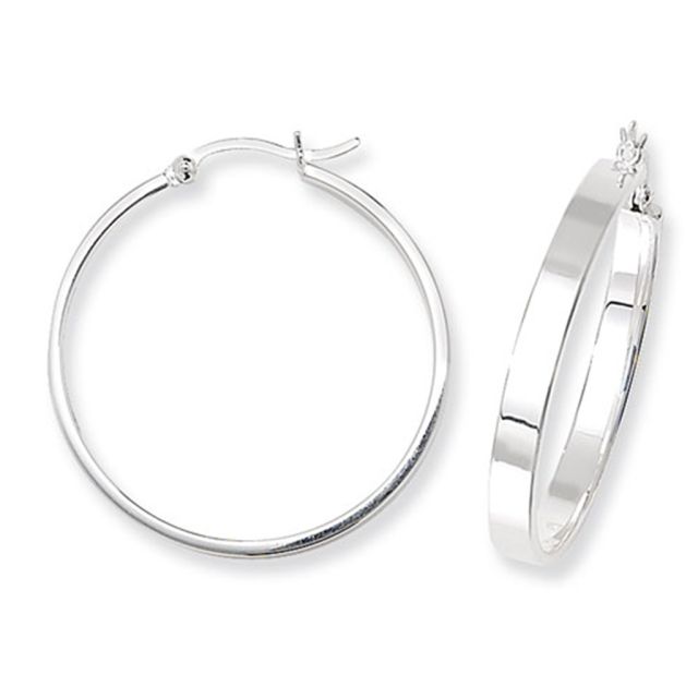 Buy Sterling Silver 30MM Flat Hoop Earrings by World of Jewellery