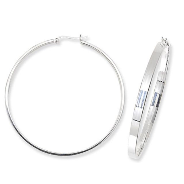 Buy Sterling Silver 50MM Flat Hoop Earrings by World of Jewellery