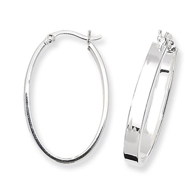Buy Sterling Silver Flat Oval Hoop Earrings by World of Jewellery