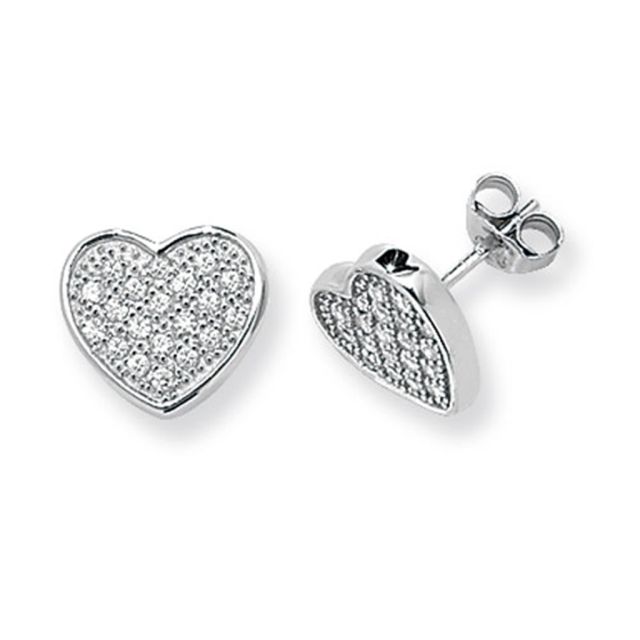 Buy Sterling Silver Cubic Zirconia Heart Stud Earrings by World of Jewellery