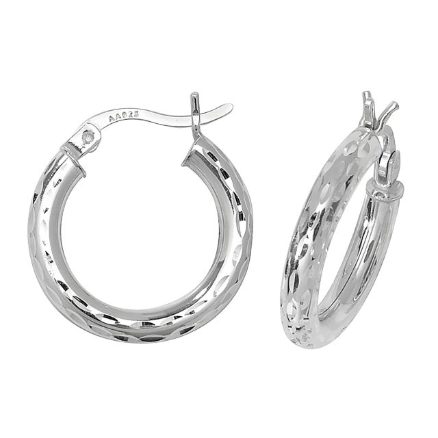 Buy Sterling Silver 18MM Diamond Cut Hoop Earrings by World of Jewellery