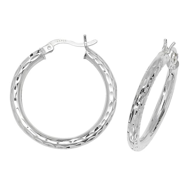 Buy Sterling Silver 22MM Diamond Cut Hoop Earrings by World of Jewellery