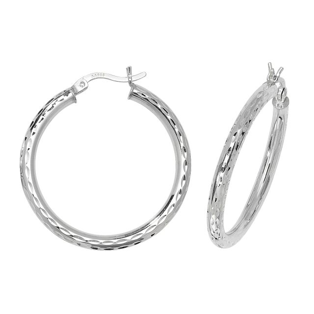 Buy Sterling Silver 31MM Diamond Cut Hoop Earrings by World of Jewellery