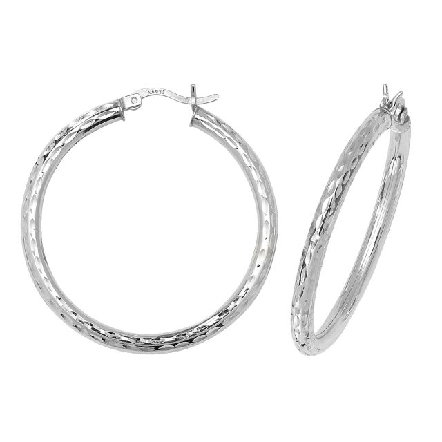 Buy Sterling Silver 36MM Diamond Cut Hoop Earrings by World of Jewellery