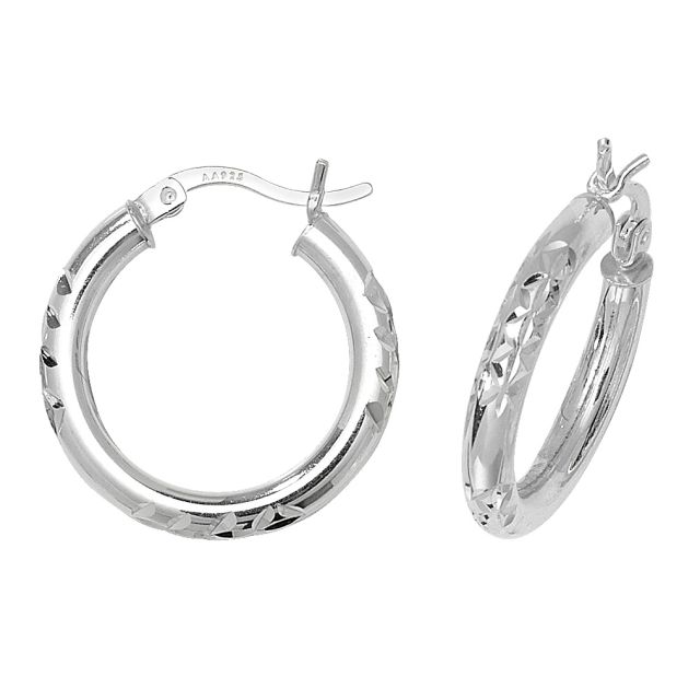 Buy Sterling Silver 21MM Diamond Cut Hoop Earrings by World of Jewellery