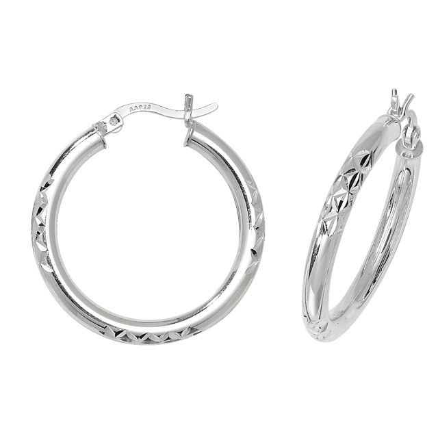 Buy Sterling Silver 26MM Diamond Cut Hoop Earrings by World of Jewellery