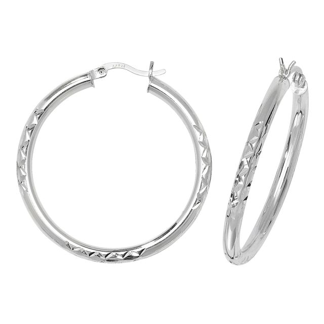 Buy Sterling Silver 37MM Diamond Cut Hoop Earrings by World of Jewellery