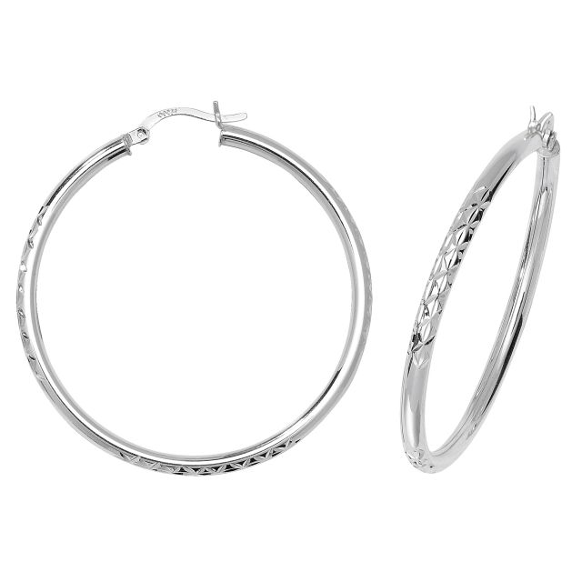 Buy Sterling Silver 46MM Diamond Cut Hoop Earrings by World of Jewellery