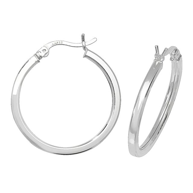 Buy Sterling Silver 25MM Plain Square Tube Hoop Earrings by World of Jewellery