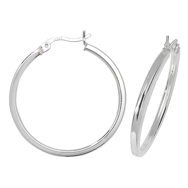 Buy Sterling Silver 31MM Plain Square Tube Hoop Earrings by World of Jewellery