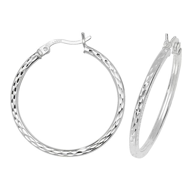 Buy Sterling Silver 25MM Diamond Cut Square Tube Hoop Earrings by World of Jewellery