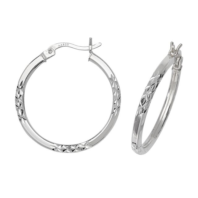 Buy Sterling Silver 24MM Diamond Cut Square Tube Hoop Earrings by World of Jewellery