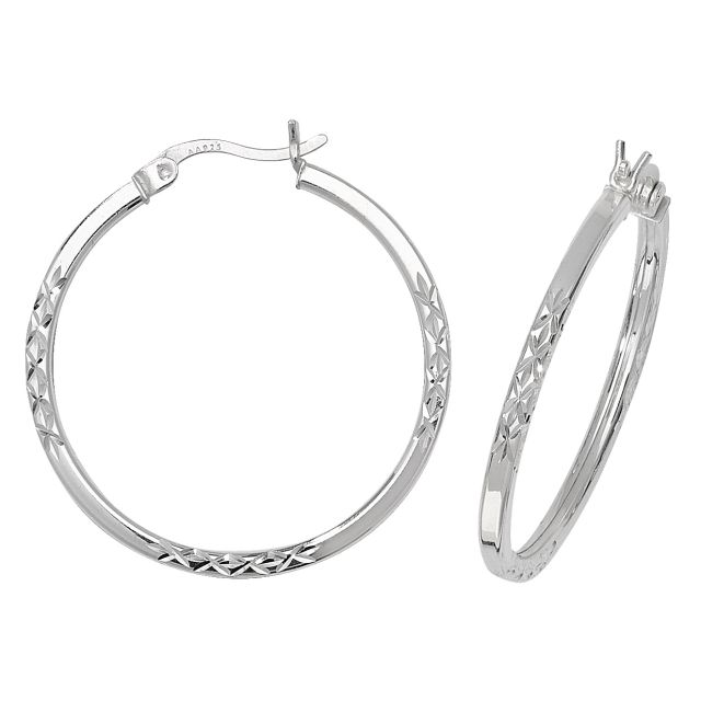 Buy Sterling Silver 30MM Diamond Cut Square Tube Hoop Earrings by World of Jewellery