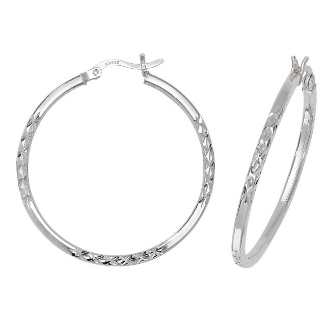 Buy Sterling Silver 34MM Diamond Cut Square Tube Hoop Earrings by World of Jewellery