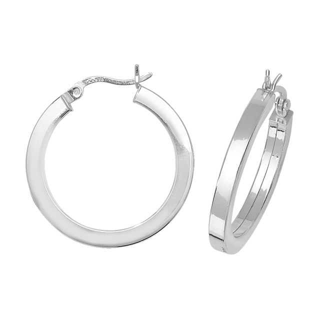 Buy Sterling Silver 25MM Plain Square Tube Hoop Earrings by World of Jewellery