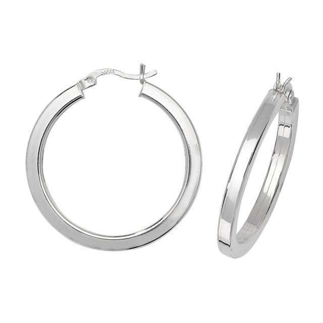 Buy Sterling Silver 31MM Plain Square Tube Hoop Earrings by World of Jewellery
