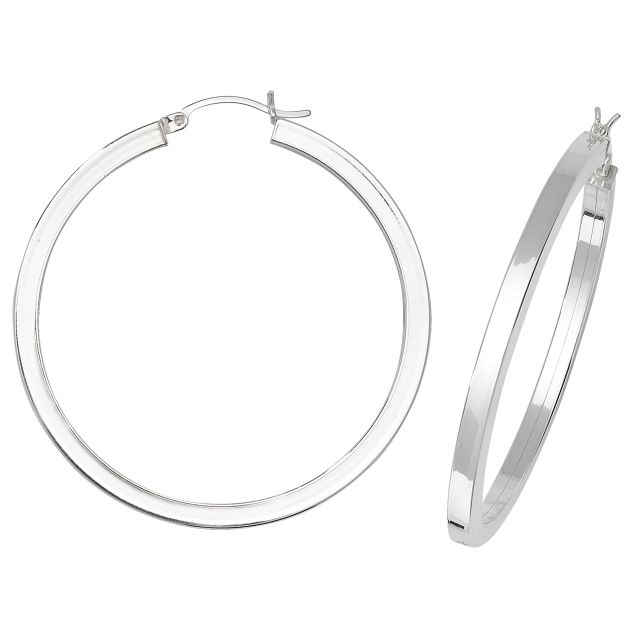 Buy Sterling Silver 46MM Plain Square Tube Hoop Earrings by World of Jewellery