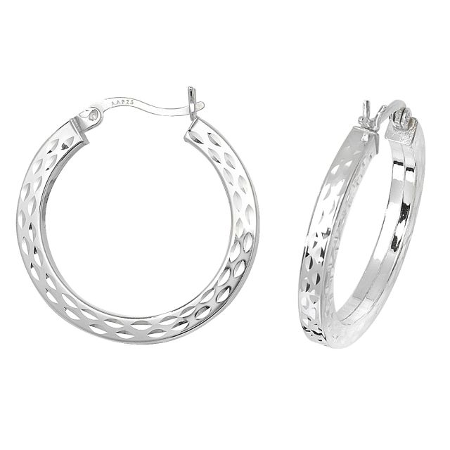 Buy Sterling Silver 26MM Diamond Cut Square Tube Hoop Earrings by World of Jewellery