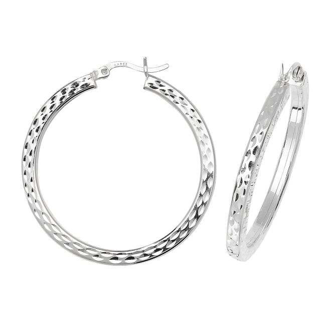 Buy Sterling Silver 35MM Diamond Cut Square Tube Hoop Earrings by World of Jewellery