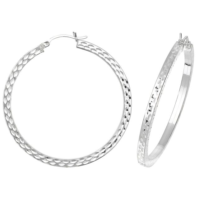 Buy Sterling Silver 47MM Diamond Cut Square Tube Hoop Earrings by World of Jewellery