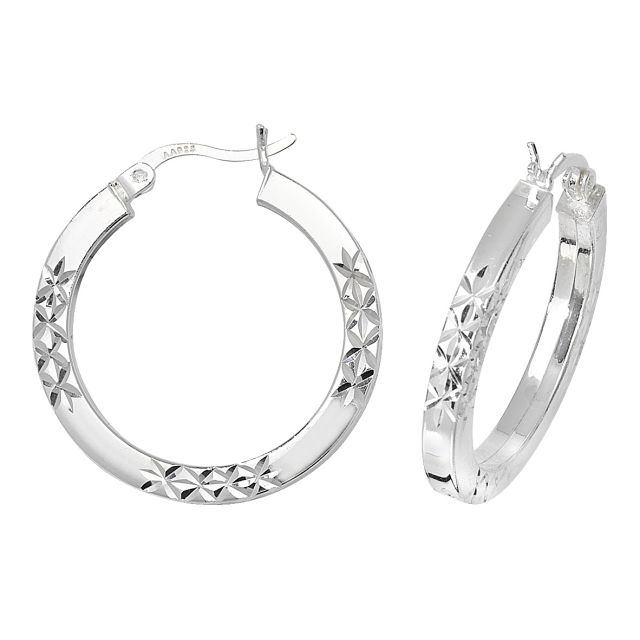 Buy Sterling Silver 25MM Diamond Cut Square Tube Hoop Earrings by World of Jewellery