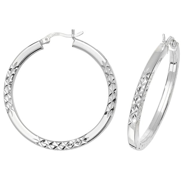 Buy Sterling Silver 36MM Diamond Cut Square Tube Hoop Earrings by World of Jewellery